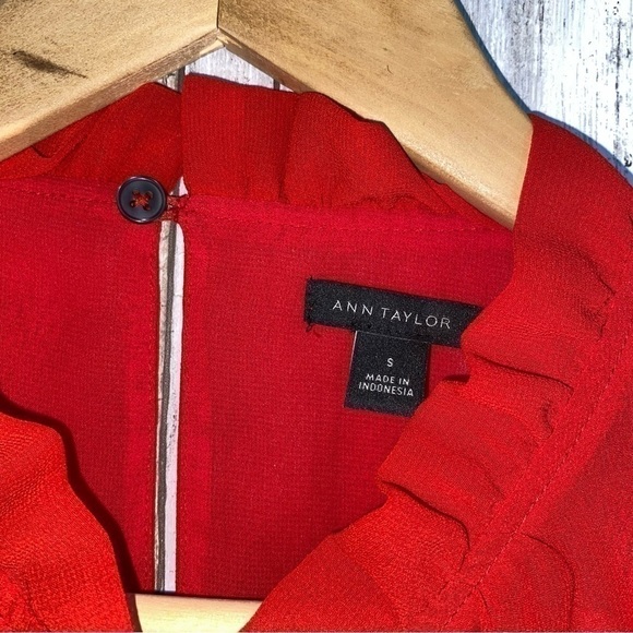 Ann Taylor Red Sheer Ruffle Double Layered Blouse - Picture 6 of 6